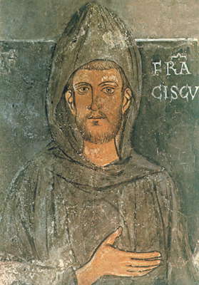 Франциск Ассизский. Портрет, написанный в 1228. Фрагмент. Монастырь Сакро Спеко в Субиако (<a href=